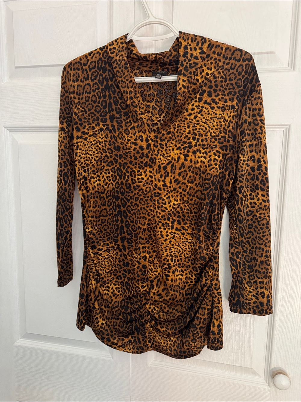 Leopard Print Long Sleeve V-Neck Top - Brown/Black